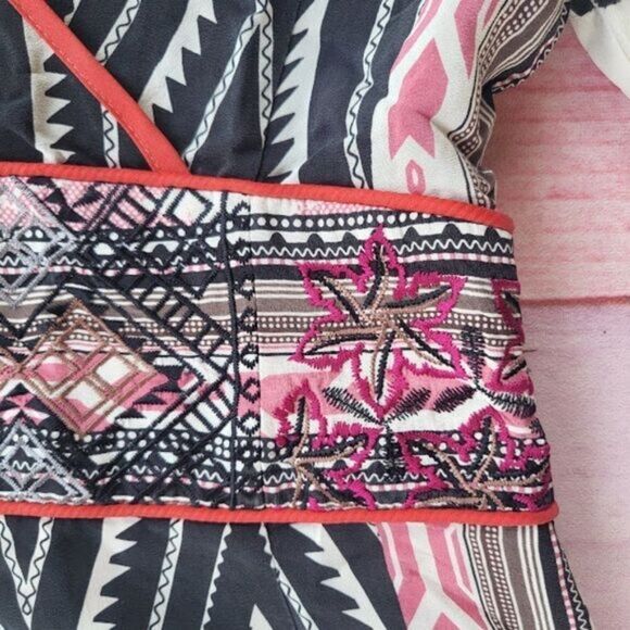 Etro Black/White Diamond Geometric Embroidered Silk Kimono Sleeve Mini Dress XS - Picture 5 of 7